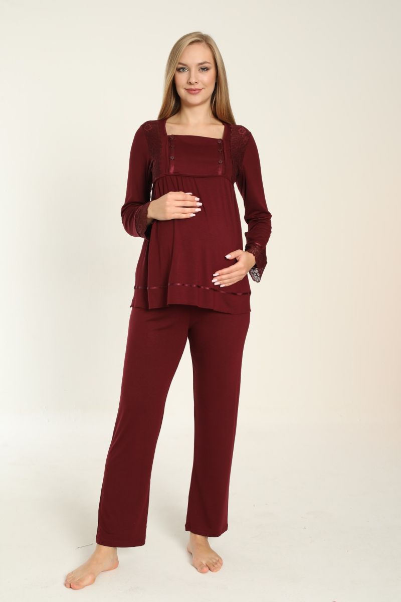 Uzun Kol Mavi Hamile Ve Lohusa Pijama Takımı 4150