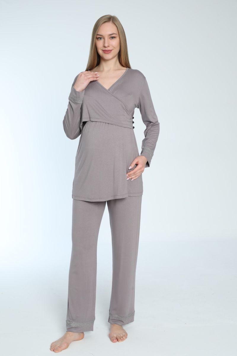 Emzirmeye Uygun Uzun Kol Lohusa Ve Hamile Pijama Takımı 4190
