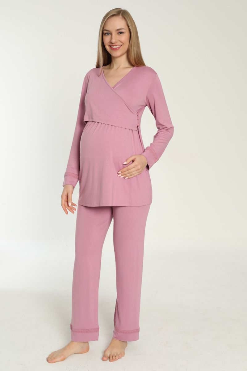 Emzirmeye Uygun Uzun Kol Lohusa Ve Hamile Pijama Takımı 4190