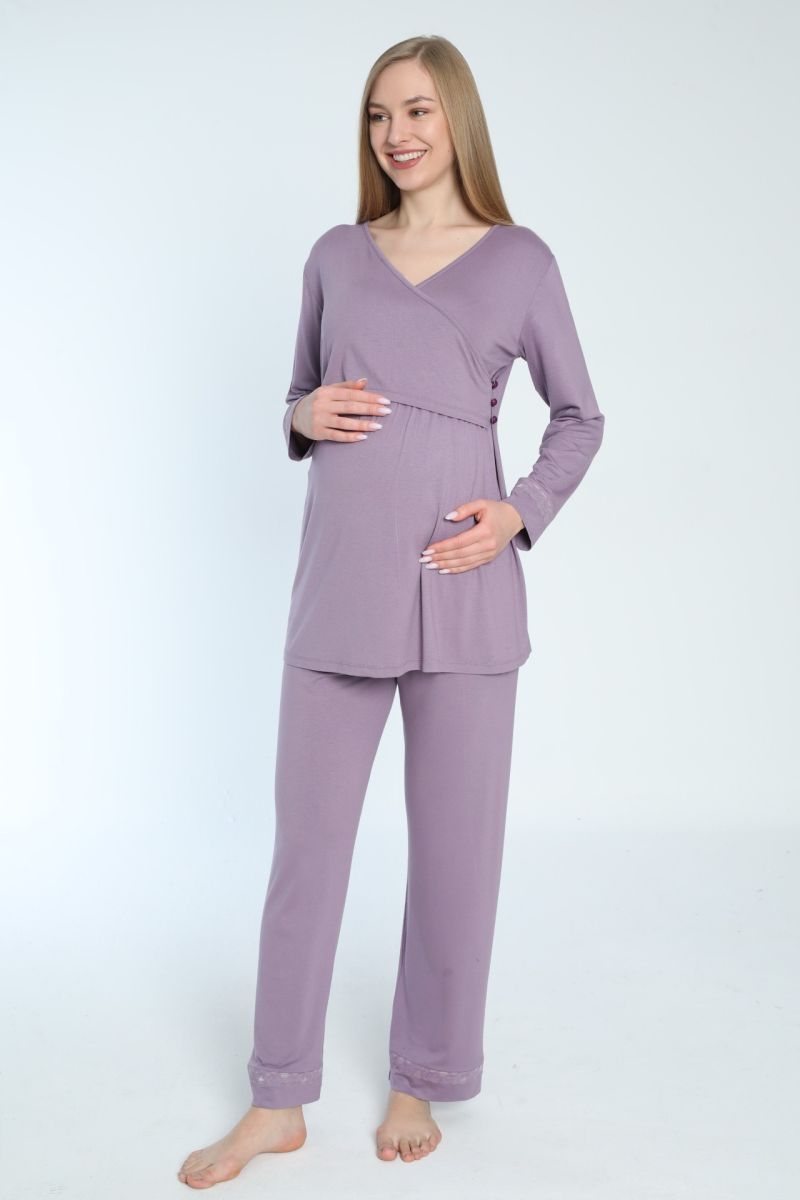 Emzirmeye Uygun Uzun Kol Lohusa Ve Hamile Pijama Takımı 4190