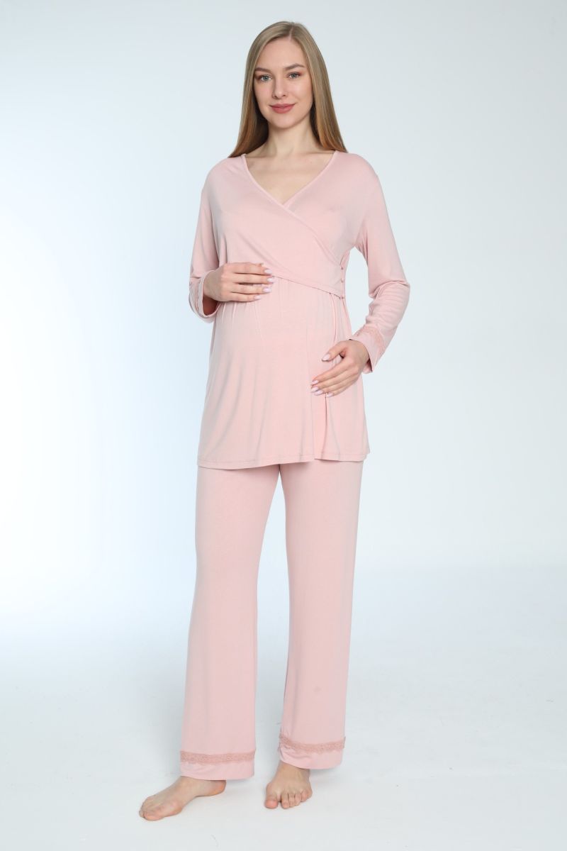 Emzirmeye Uygun Uzun Kol Lohusa Ve Hamile Pijama Takımı 4190