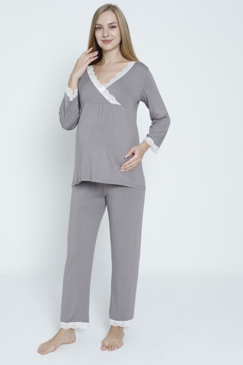 Emzirmeye Uygun Fakir Kol  Lohusa Ve Hamile Pijama Takımı  4326