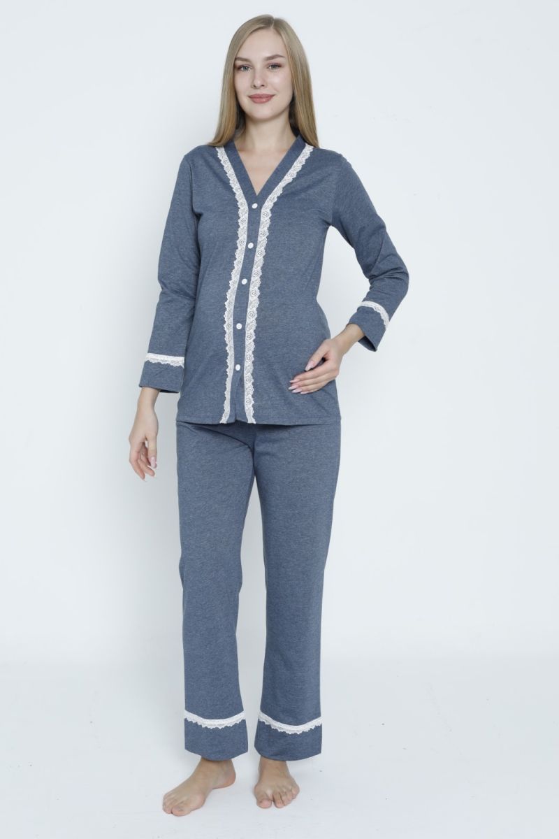 Dantel Detaylı Önden Düğmeli Hamile ve Lohusa Pijama Takımı  4325