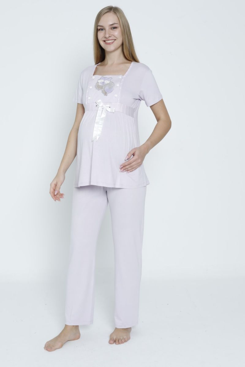 Çizgi Desenli Sabahlıklı Hamile ve Lohusa Pijama Takımı 3833