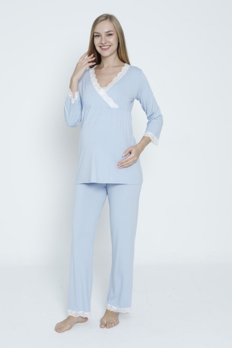 Emzirmeye Uygun Fakir Kol  Lohusa Ve Hamile Pijama Takımı  4326