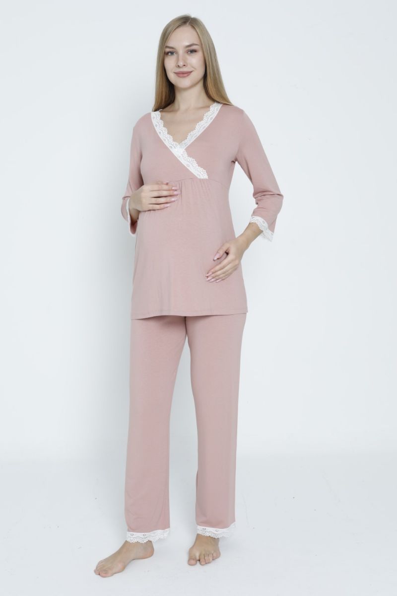 Emzirmeye Uygun Fakir Kol  Lohusa Ve Hamile Pijama Takımı  4326