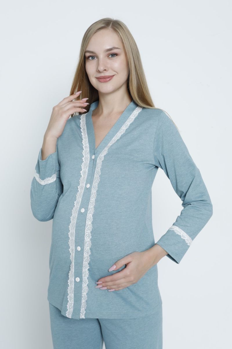 Dantel Detaylı Önden Düğmeli Hamile ve Lohusa Pijama Takımı  4325