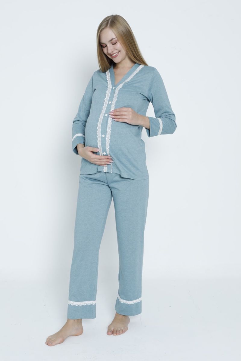 Dantel Detaylı Önden Düğmeli Hamile ve Lohusa Pijama Takımı  4325